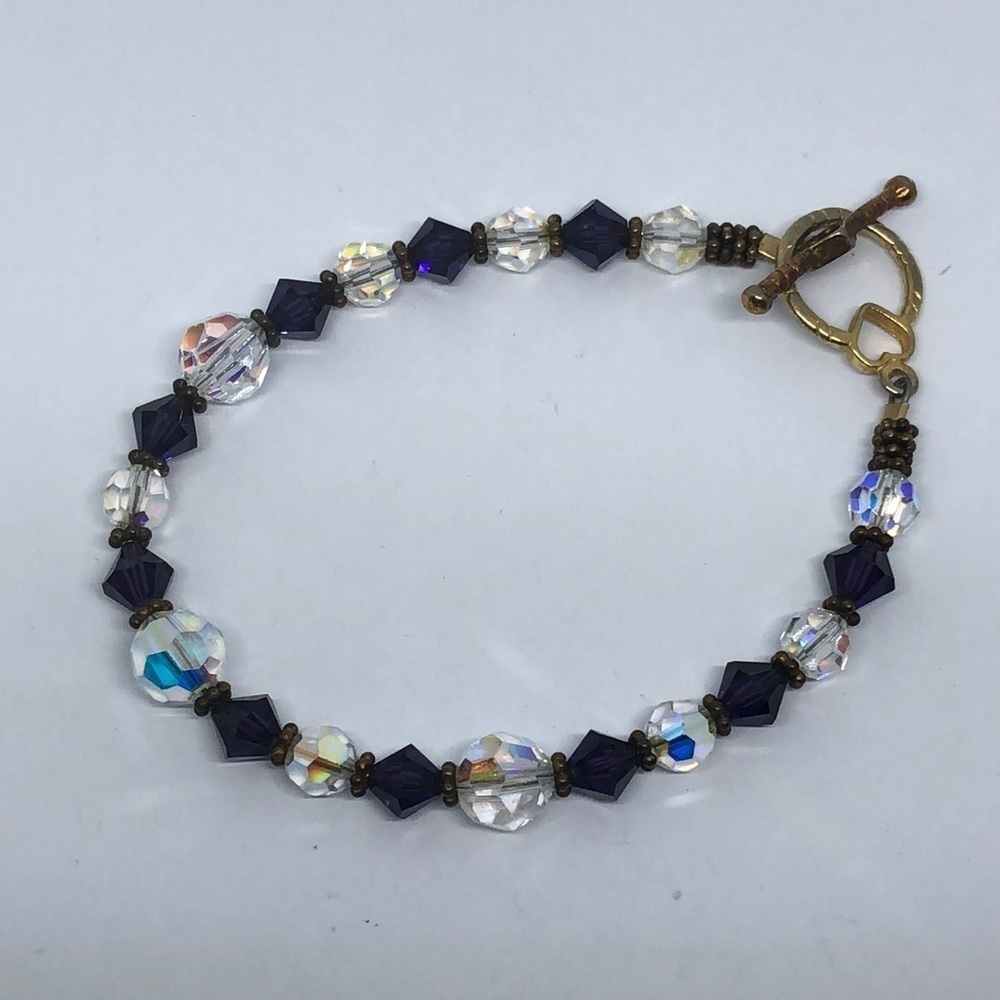 Artisan crystals and AB crystals heart toggle bracelet boho sparkling dazzling